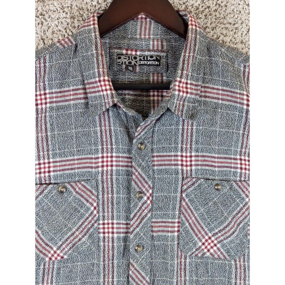 Distortion Gray and Red Plaid Men's Casual Button Down Shirt